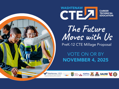 students working on a piece of equipment with general information about the November 4 millage