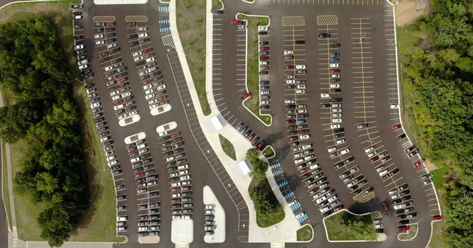 Saline High School West Parking Lot Drone Picture