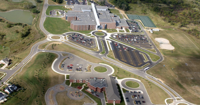 Aerial Photo of Harvest and High School Campus