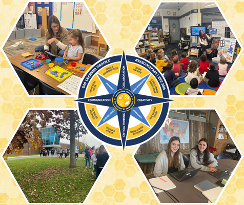 four photos of students and staff in classrooms across Saline Area Schools